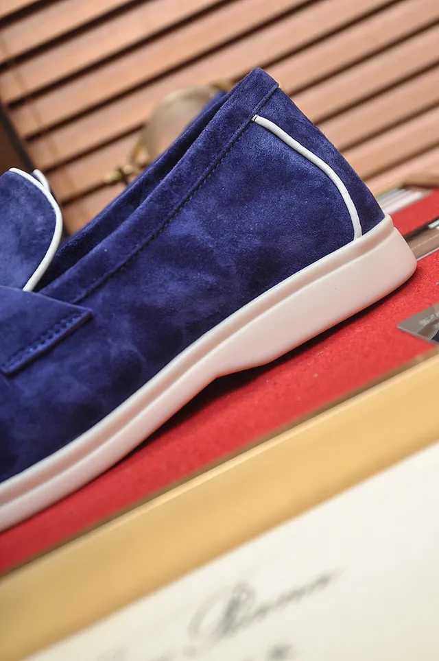 Loro Piana Navy White Suede Piping Loafer 2
