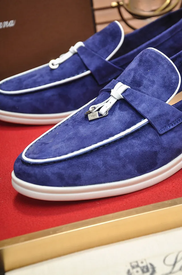 Loro Piana Navy White Suede Piping Loafer 3