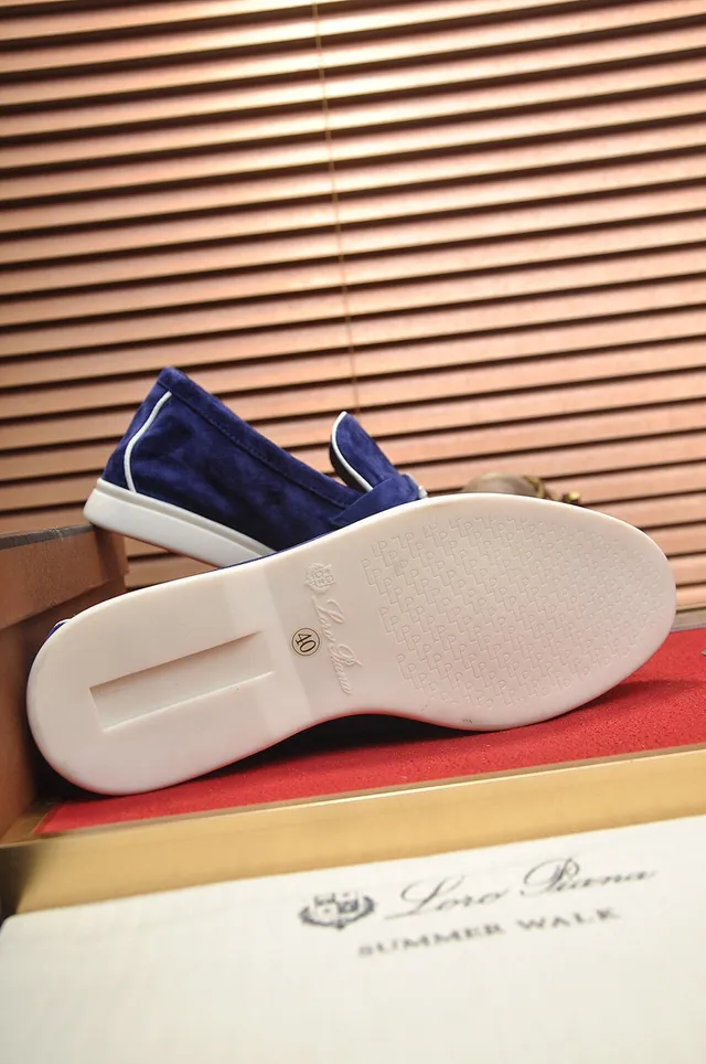 Loro Piana Navy White Suede Piping Loafer 4