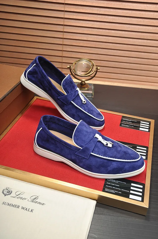 Loro Piana Navy White Suede Piping Loafer 5