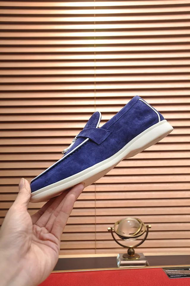 Loro Piana Navy White Suede Piping Loafer 6