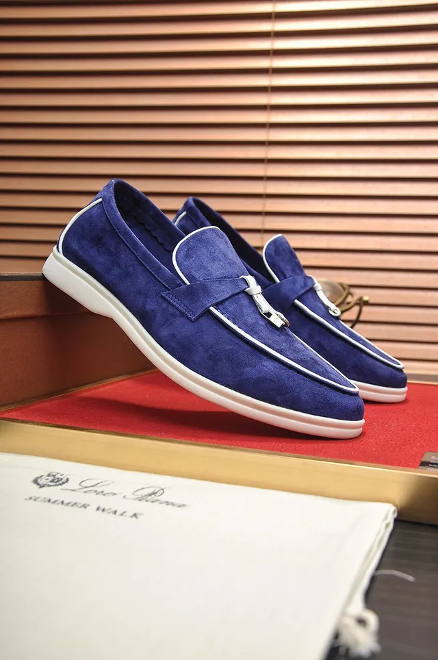 Loro Piana Navy White Suede Piping Loafer 8