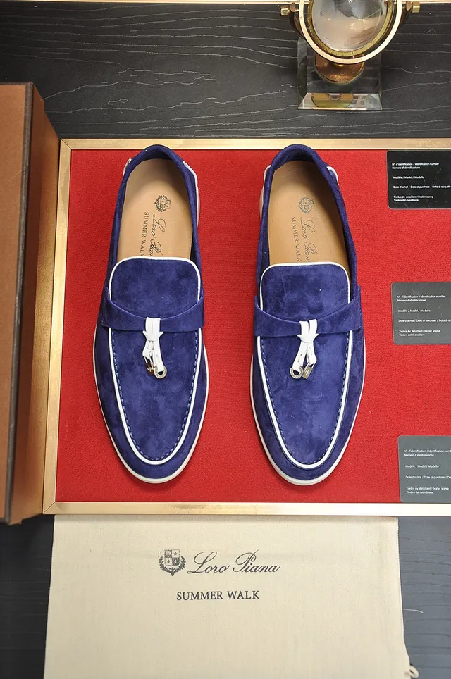 Loro Piana Navy White Suede Piping Loafer 9