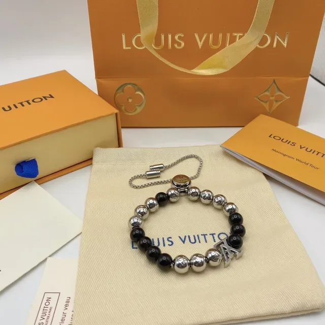 Louis Vuitton Beads Black Silver Beaded Alternating And Spheres Bracelet 4