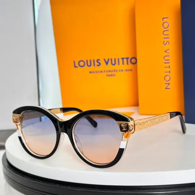 Louis Vuitton نظارات شمسية أسود ذهبي سيليويت عيون القطة أكسنت لوحة LV 2