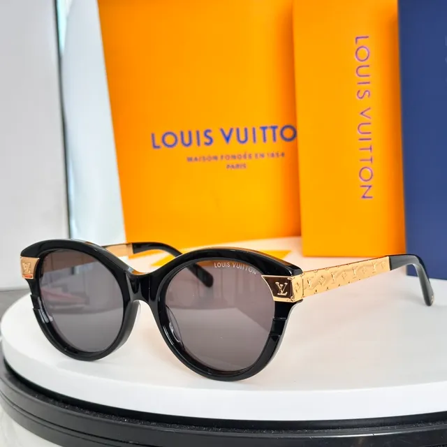 Louis Vuitton نظارات شمسية أسود ذهبي سيليويت عيون القطة أكسنت لوحة LV 7
