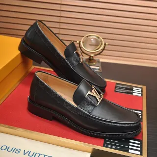 Louis Vuitton Black Gold Leather Monogram-Lined Interior Loafer