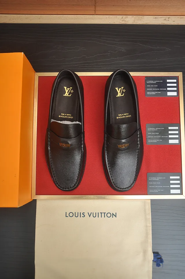 Louis Vuitton Black Gold Leather Penny Loafer 5
