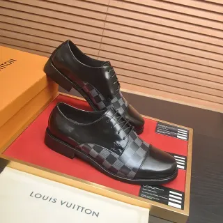 Louis Vuitton Black Gray Cap-Toe Damier Check Panel Oxford Shoes