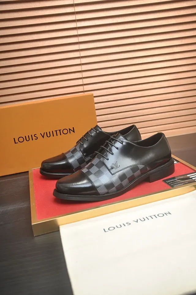 Louis Vuitton Black Gray Cap-Toe Damier Check Panel Oxford Shoes 4