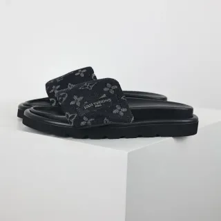 Louis Vuitton Negro Gris Monogrammed Tela Correa Suela Plataforma Gruesa Zapatillas