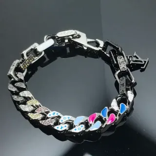 Louis Vuitton Black Multicolor Chunky Curb-Link Enamel-Accented Bracelet