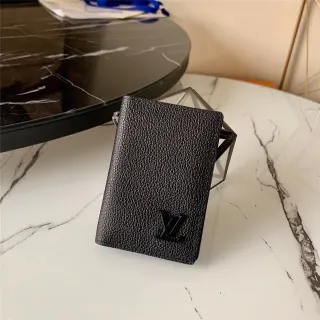 Louis Vuitton Black Pebbled Leather Embossed Monogram Card Holder