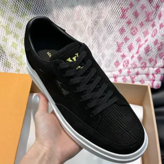 Louis Vuitton Negro Blanco Corduroy Y Ante Superior Detalles De Script Monograma Dorado Lifestyle Sneakers