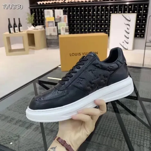 Louis Vuitton Black White Monogram-Embossed Leather Platform Sole Lifestyle Sneakers 8