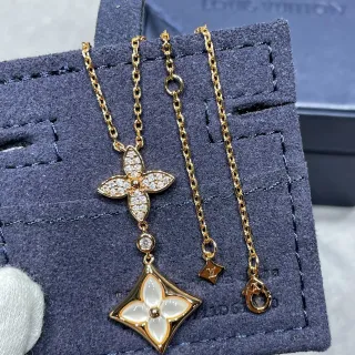 Louis Vuitton Blossom সোনালী সাদা চেইন Pavé-Set ফ্লোরাল পেন্ডেন্ট নেকলেস