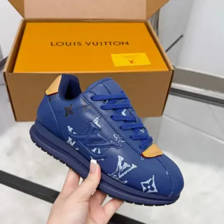 Louis Vuitton Zapatillas Lifestyle Cuero con Estampado Monogram Azul Beige Low Top con Cordones