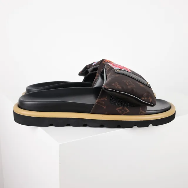 Louis Vuitton Brown Beige Monogram Canvas Strap Padded Fabric Upper Slippers 3