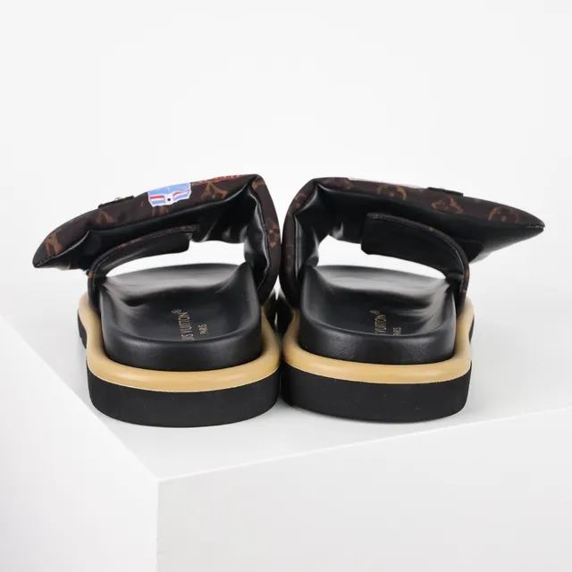 Louis Vuitton Brown Beige Monogram Canvas Strap Padded Fabric Upper Slippers 8