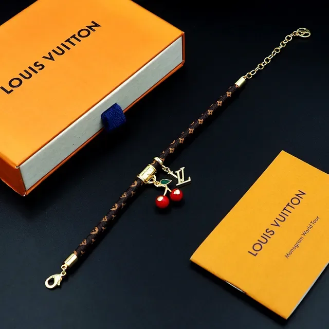 Louis Vuitton Brown Gold Braided Monogram Leather Hardware Bracelet 3