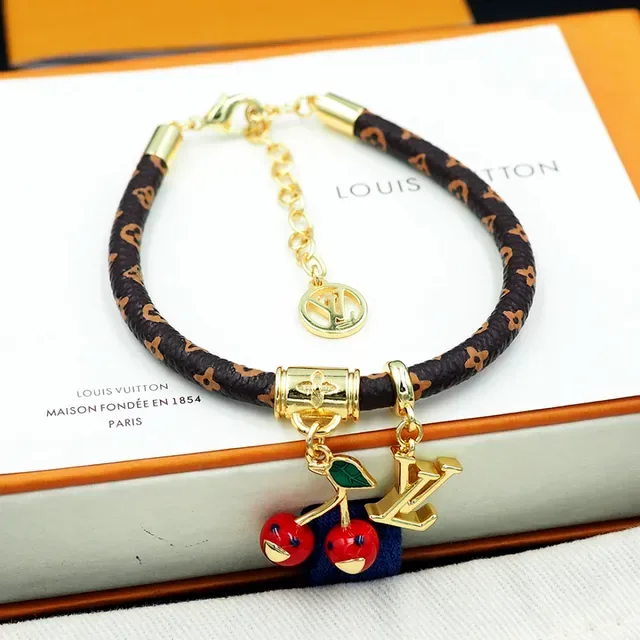 Louis Vuitton Brown Gold Braided Monogram Leather Hardware Bracelet 6