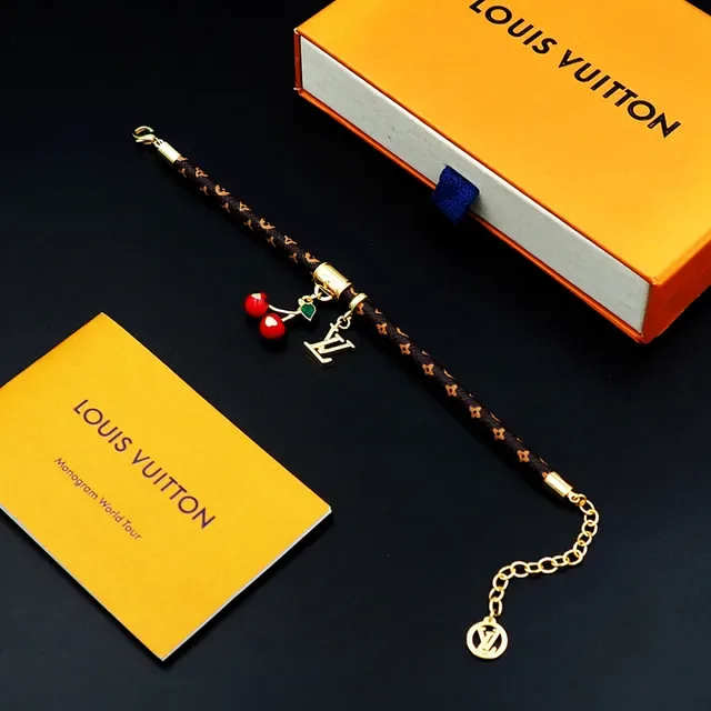 Louis Vuitton Brown Gold Braided Monogram Leather Hardware Bracelet 7