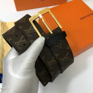 Louis Vuitton Marrom Dourado Monogram Lona Fivela Couro