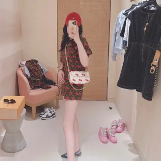 Louis Vuitton Cherry Brown Red Monogram-Print Casual Dress