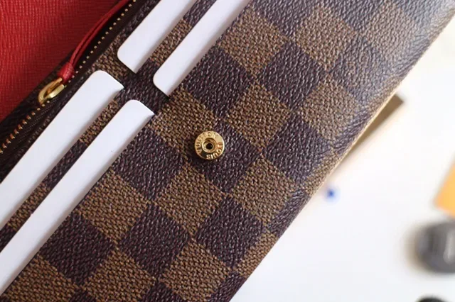 Louis Vuitton Damier Azur beige gris damier toile bouton pression rose long portefeuille 2