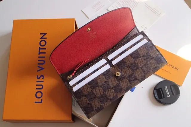 Louis Vuitton Damier Azur beige gris damier toile bouton pression rose long portefeuille 7