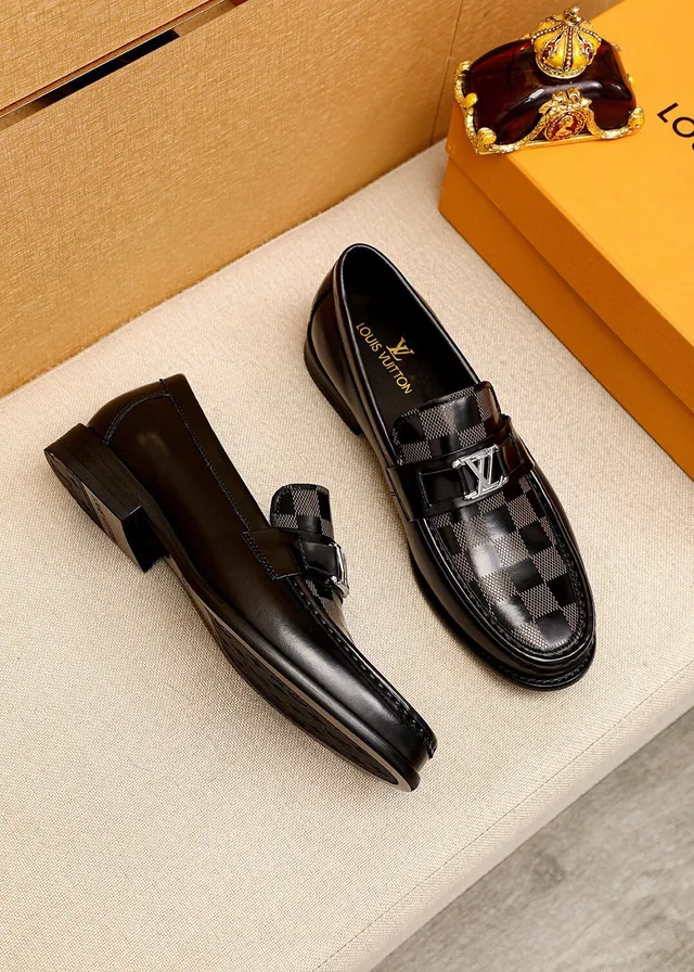 Louis Vuitton Damier Check Black Gray Patent Leather Checkered Panel Loafer 3