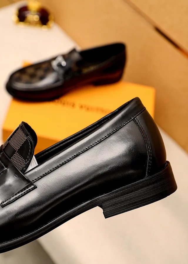 Louis Vuitton Damier Check Black Gray Patent Leather Checkered Panel Loafer 7