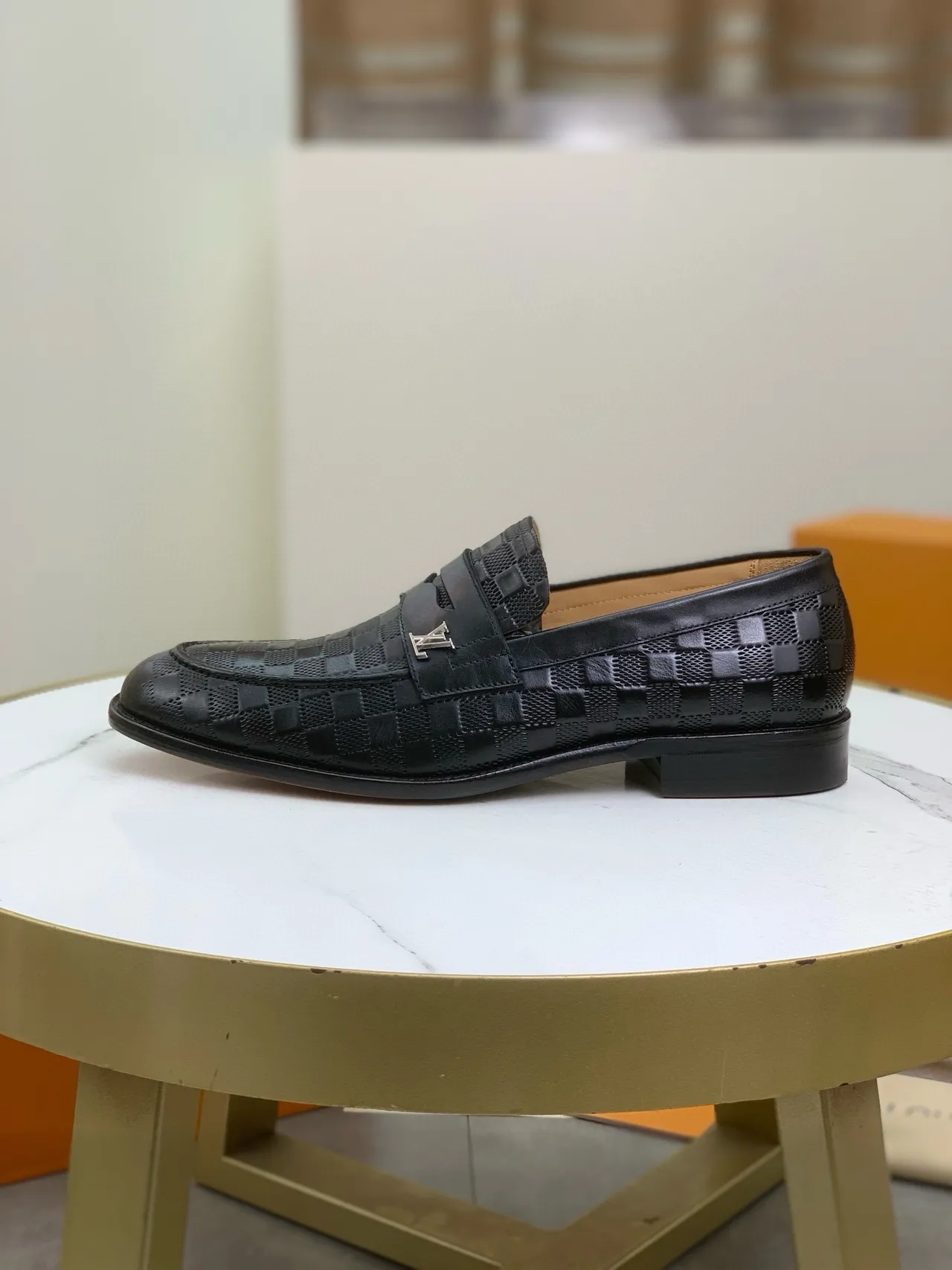 Louis Vuitton Damier Graphite أسود بيج جلد مثقب مكعبات الشطرنج معدني LV مشبك حزام لوفير 6