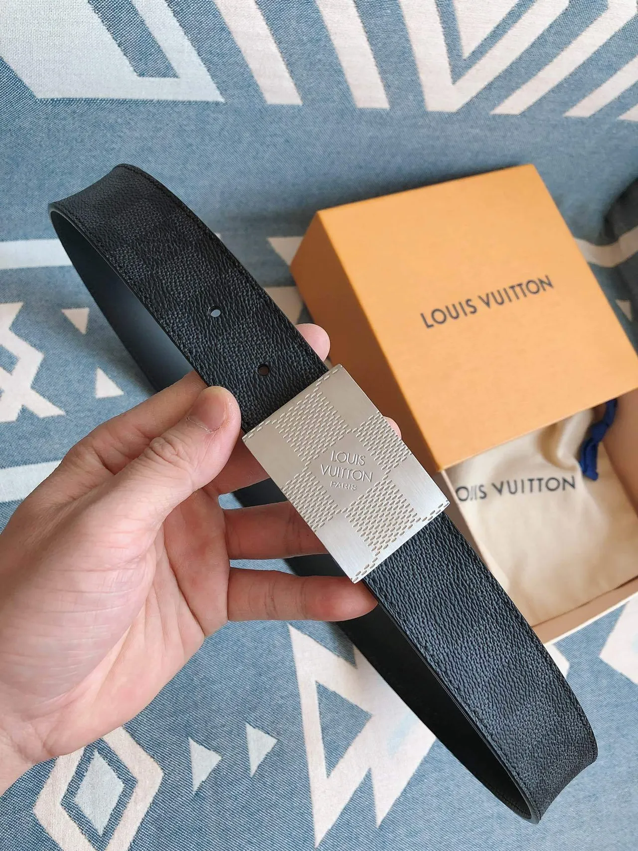 Louis Vuitton Damier Graphite Blue 皮革腰带 3