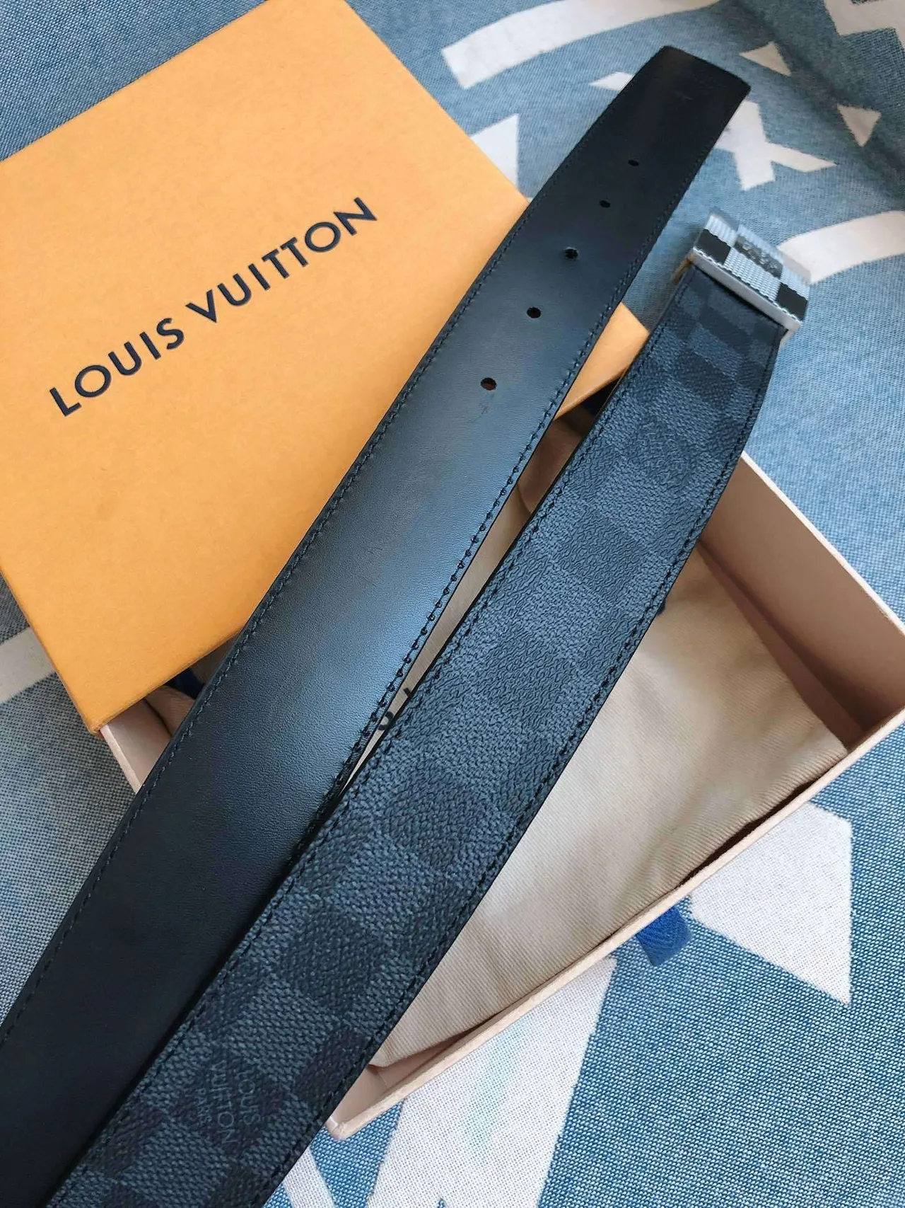Louis Vuitton Damier Graphite Blue 皮革腰带 6