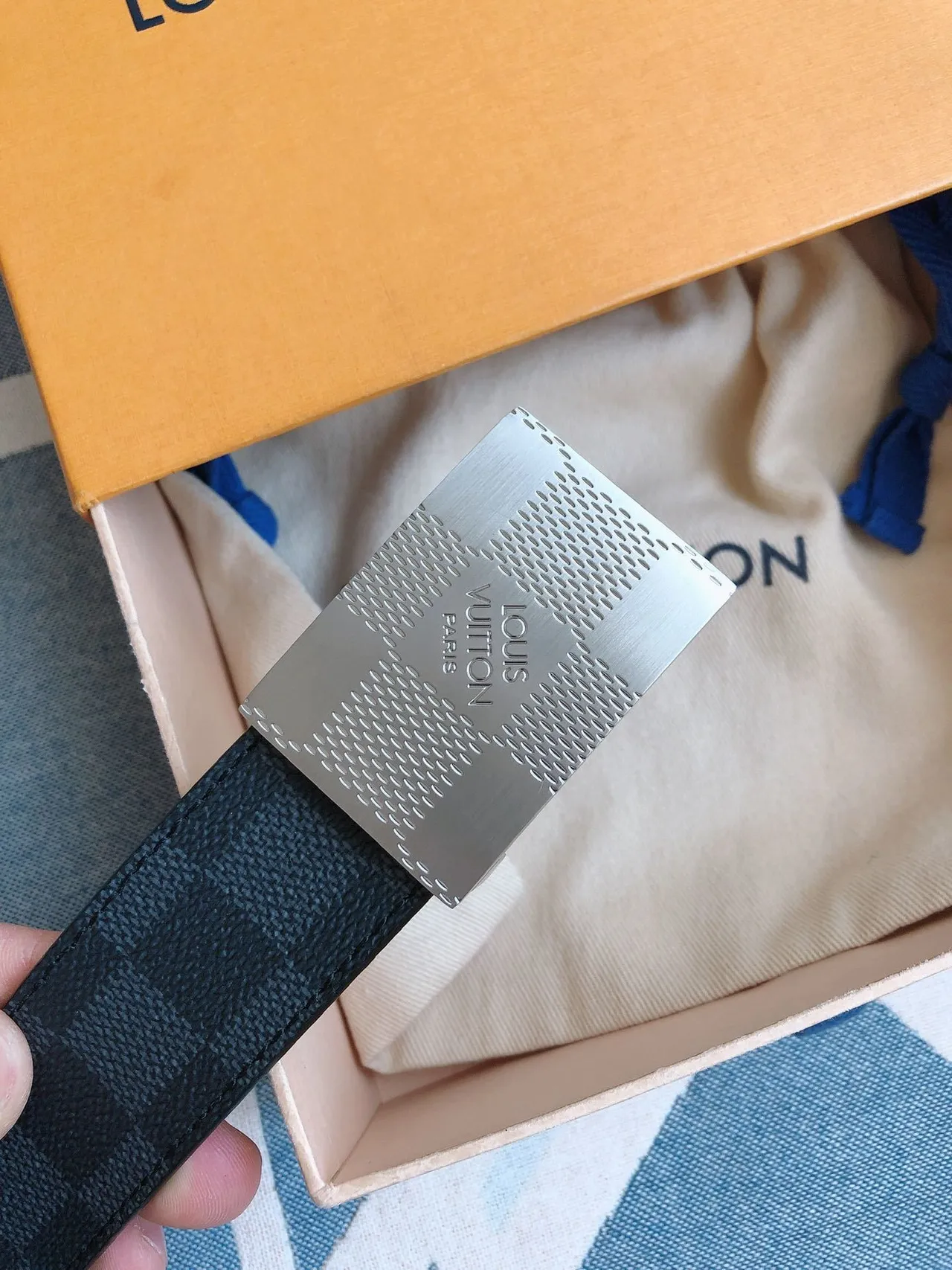 Louis Vuitton Damier Graphite Blue 皮革腰带 8