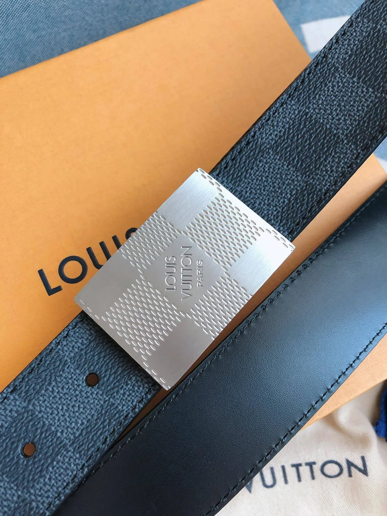 Louis Vuitton Damier Graphite Blue 皮革腰带 9