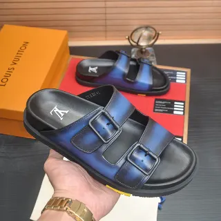 Louis Vuitton Double Buckle Slide degradado azul negro pantuflas