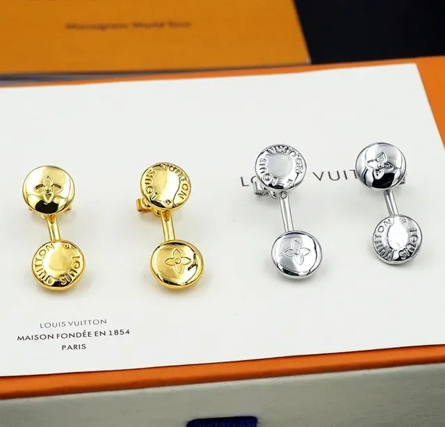 Louis Vuitton Double Disc Engraved Monogram Gold-Tone Earrings 3