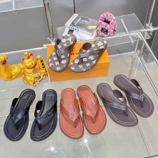 Louis Vuitton Sandálias Flip Flop Marrom Multicolor Couro Borda Costurada