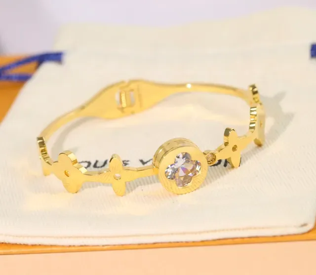 Louis Vuitton Pulseira Motivo Floral Cristal Dourado 6