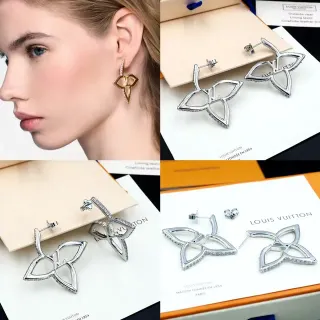 Louis Vuitton أقراط زهرة فضي ذهبي ورقة شبكية ظلال حواف ببافيه