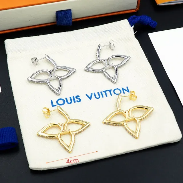 Louis Vuitton Flower Silver Gold Openwork Leaf Silhouette Pavé-Set Edges Earrings 9