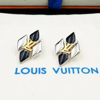 Brincos Louis Vuitton Monograma Geométrico Preto e Prata