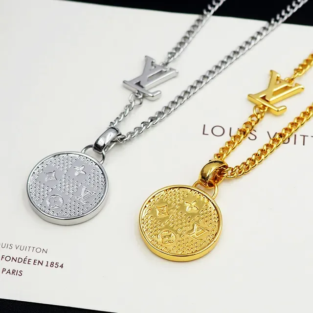 Louis Vuitton Gold Silver Curb Chain Monogram Pendant Necklace 3