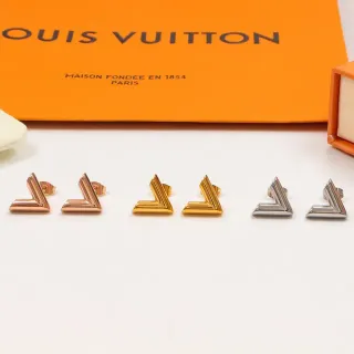Louis Vuitton أقراط ذهبي فضي هندسي شكل حرف V