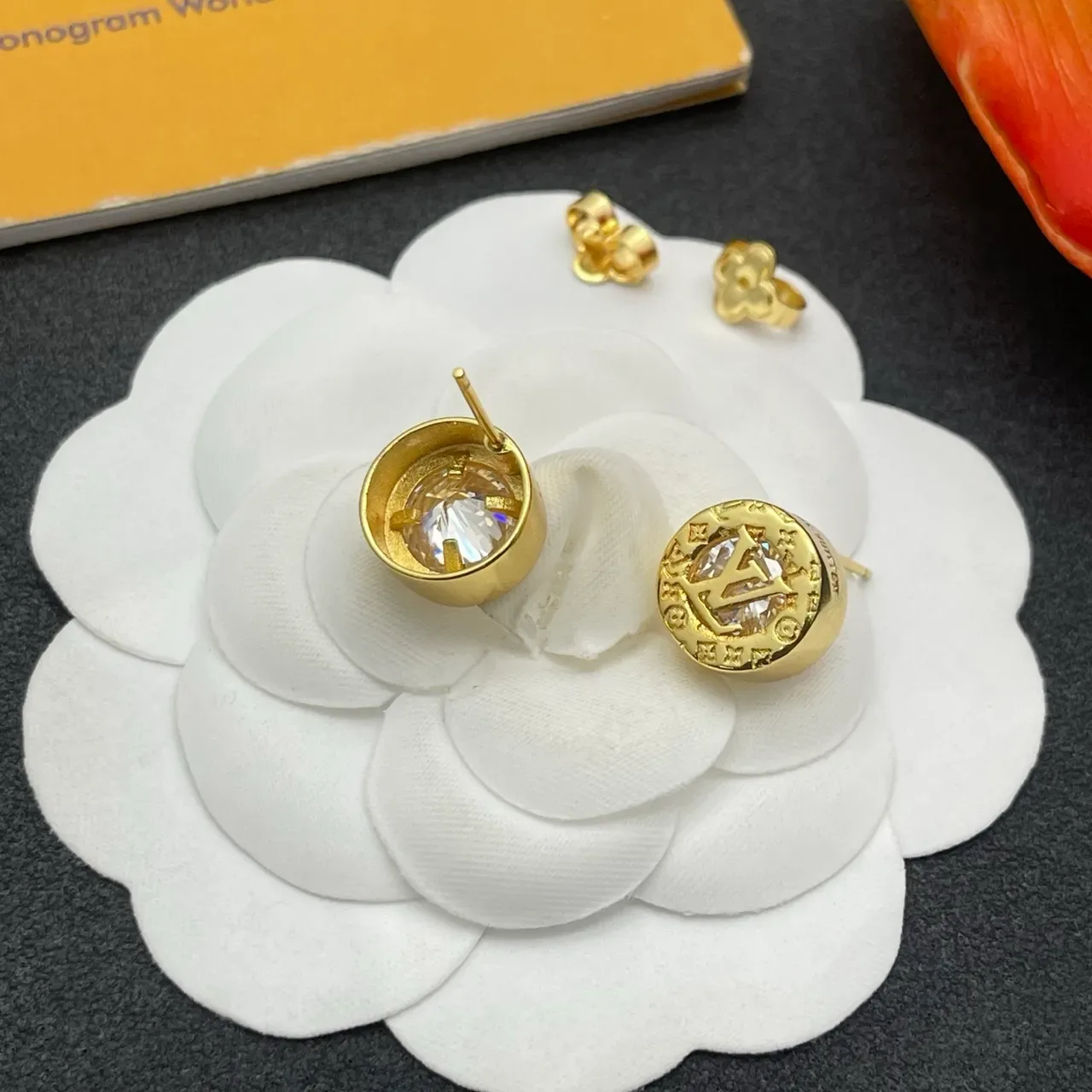 Louis Vuitton Gold Transparent Coin-Shaped Monogrammed Earrings 6
