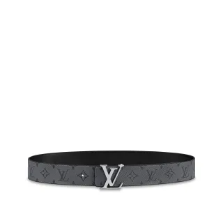 Louis Vuitton 灰黑印花涂层抛光银色LV扣头皮革腰带