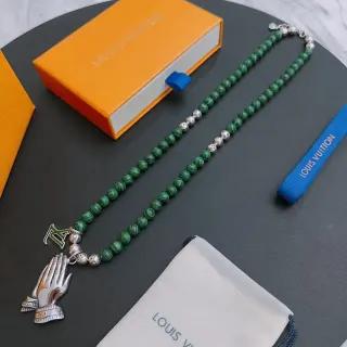 Louis Vuitton সবুজ রূপালি মুক্তোর মালা মালাচাইট স্টাইলের হার
