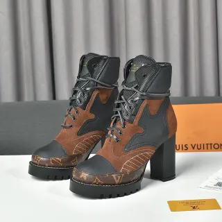 Louis Vuitton Le Cagole भूरा और काला Monogram टखने की बूट